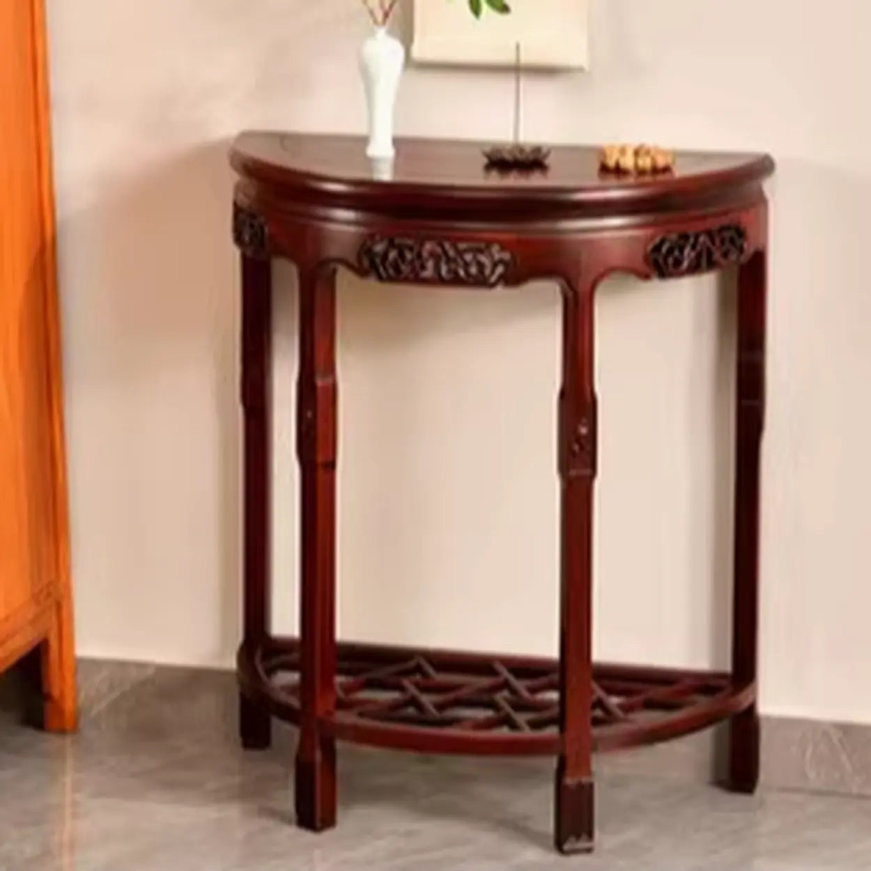Classic Mahogany Half-Moon Wood Entryway Console Table