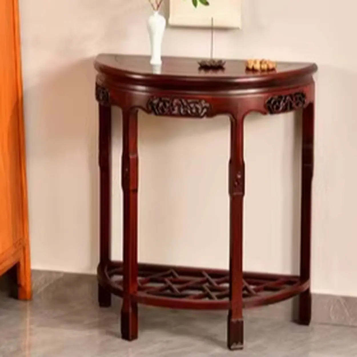 Classic Mahogany Half-Moon Wood Entryway Console Table