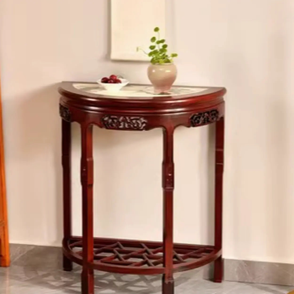 Classic Mahogany Half-Moon Wood Entryway Console Table