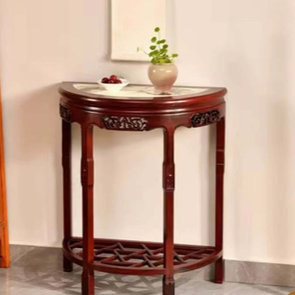 Classic Mahogany Half-Moon Wood Entryway Console Table
