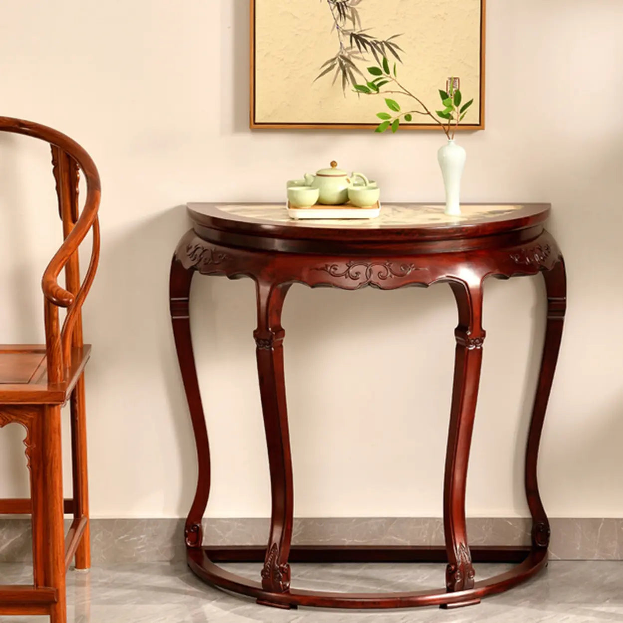Classic Mahogany Half-Moon Wood Entryway Console Table — Wood