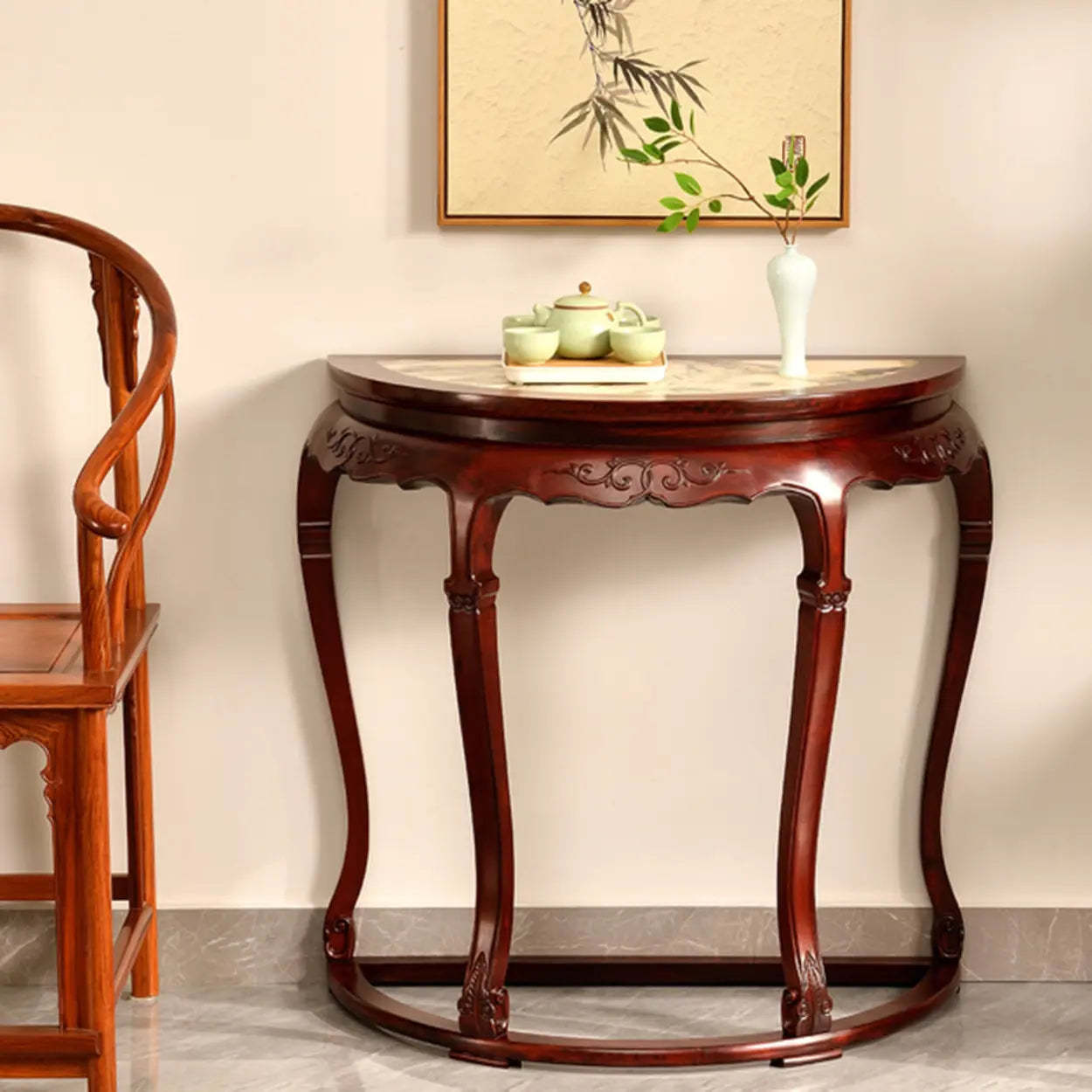 Classic Mahogany Half-Moon Wood Entryway Console Table — Wood