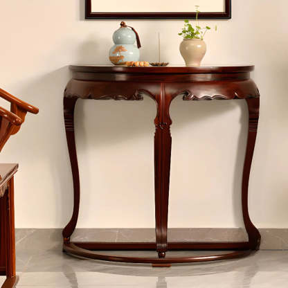 Classic Mahogany Half-Moon Wood Entryway Console Table — Stone