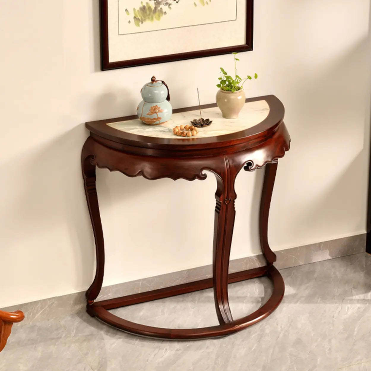 Classic Mahogany Half-Moon Wood Entryway Console Table — Wood