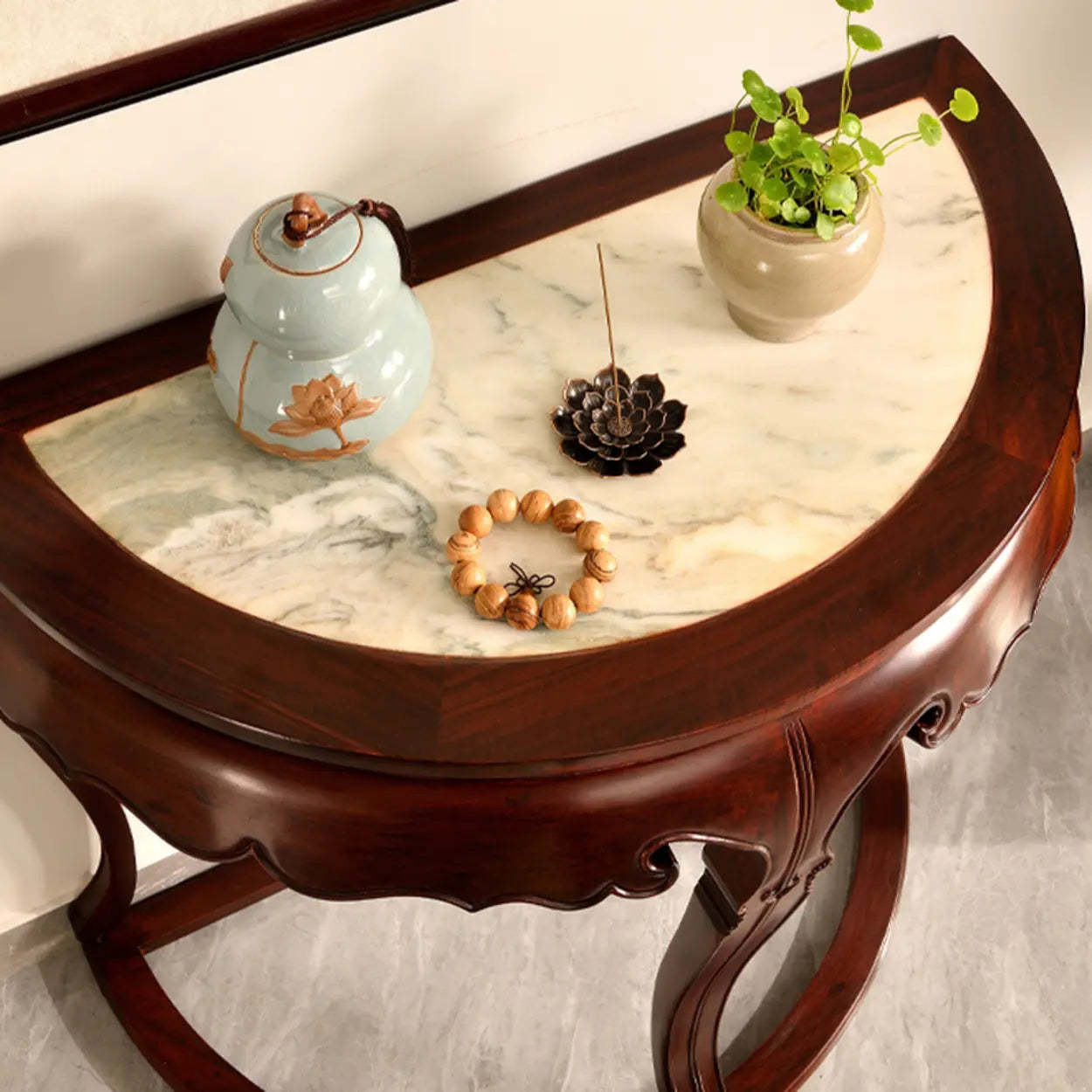 Classic Mahogany Half-Moon Wood Entryway Console Table — Stone