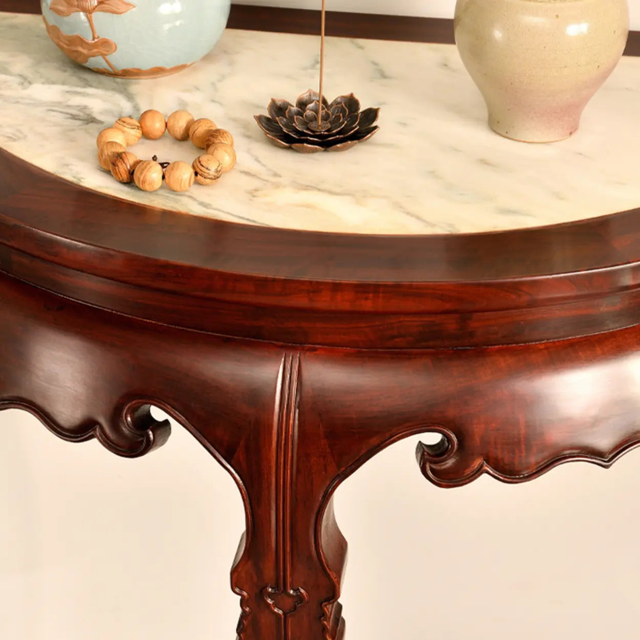 Classic Mahogany Half-Moon Wood Entryway Console Table — Wood