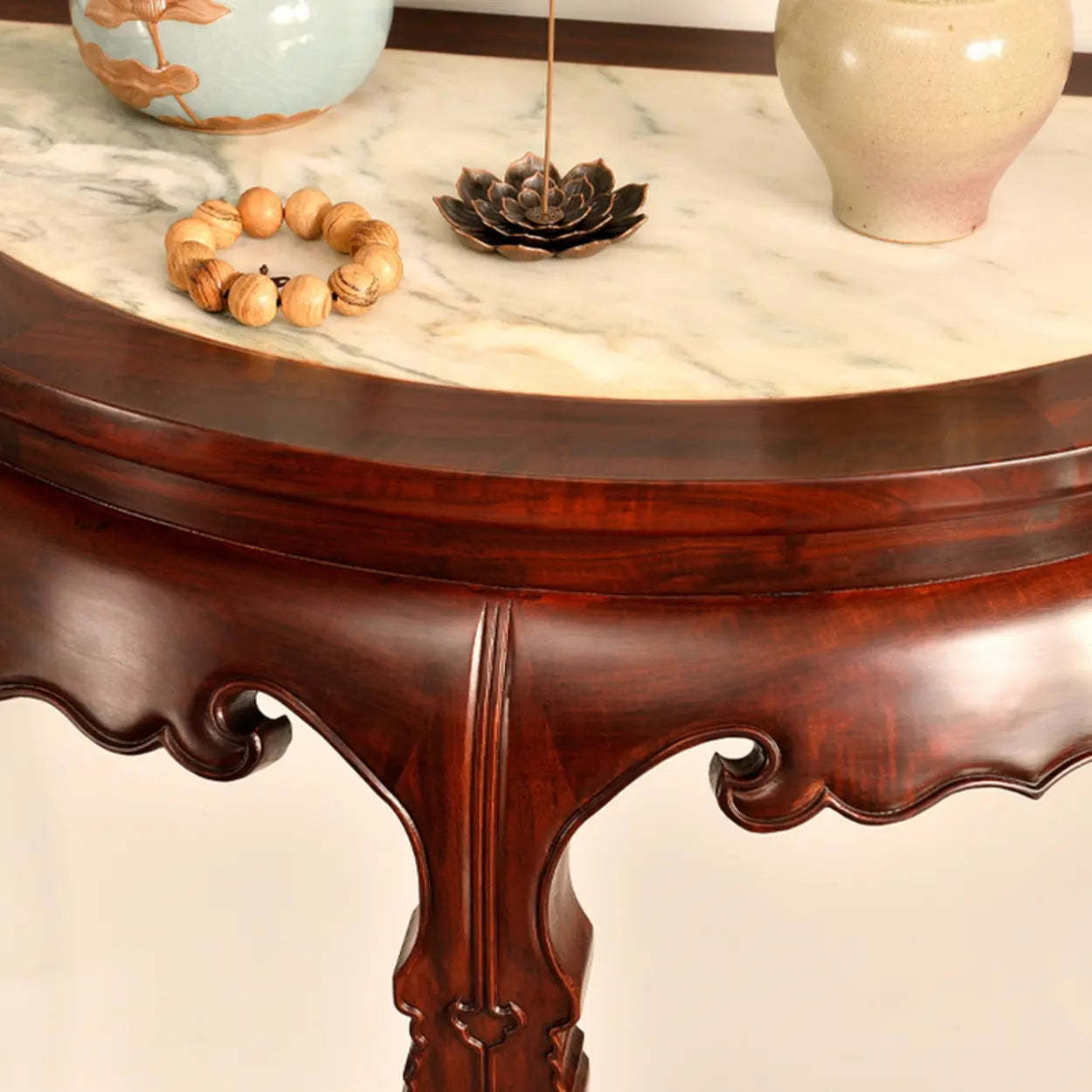 Classic Mahogany Half-Moon Wood Entryway Console Table — Wood
