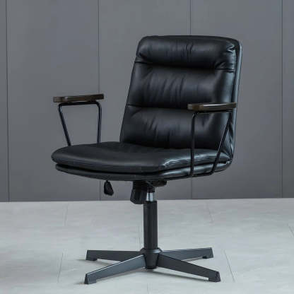 Classic Black Leather Adjustable Ergonomic Office Chair — 1 Piece / Orange / Casters Not Included