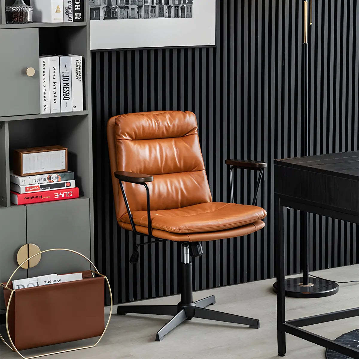 Classic Black Leather Adjustable Ergonomic Office Chair — 2 Piece Set / Grey / Casters Not Included