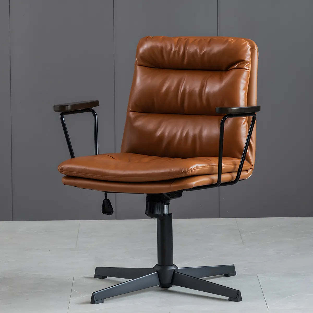 Classic Black Leather Adjustable Ergonomic Office Chair — 2 Piece Set / Khaki / Casters Included
