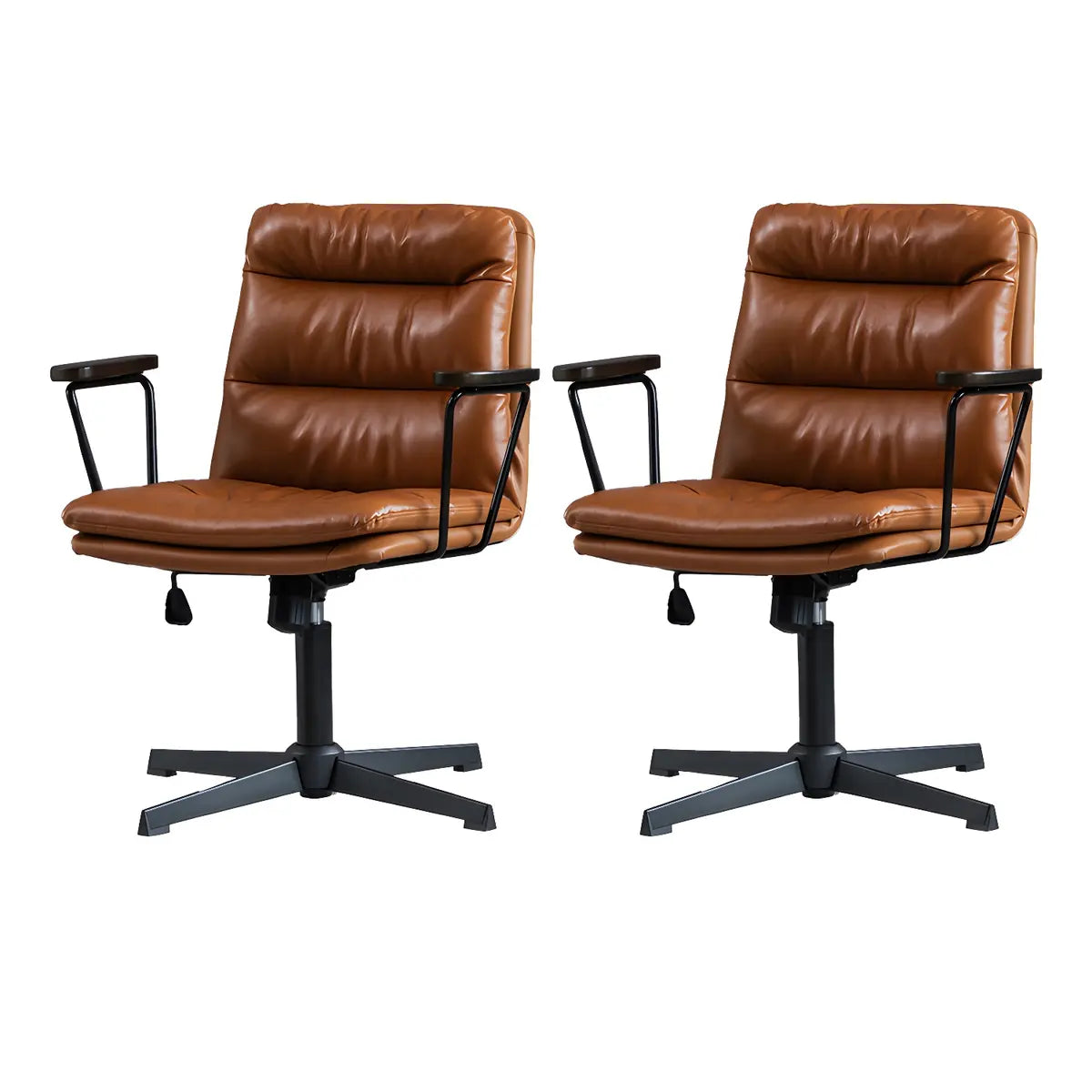 Classic Black Leather Adjustable Ergonomic Office Chair — 2 Piece Set / Khaki / Casters Not Included