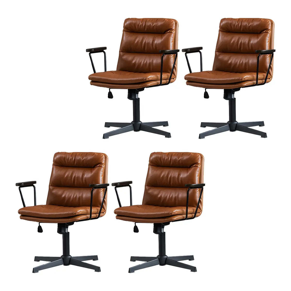 Classic Black Leather Adjustable Ergonomic Office Chair — 2 Piece Set / Orange / Casters Included