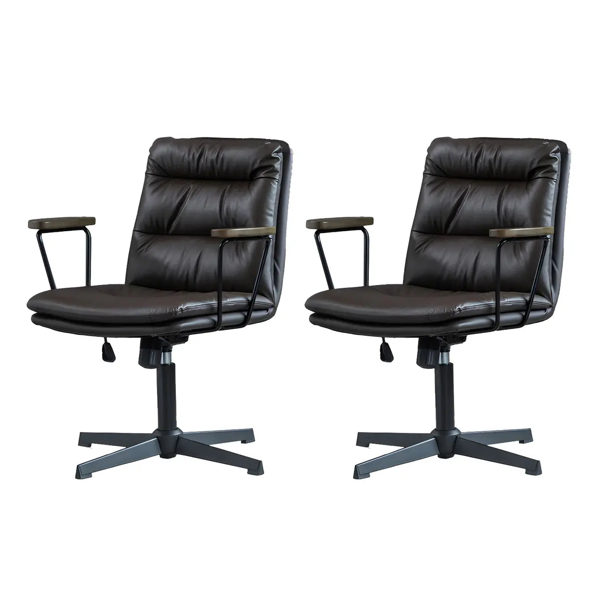 Classic Black Leather Adjustable Ergonomic Office Chair — 4 Piece Set / Brown / Casters Included