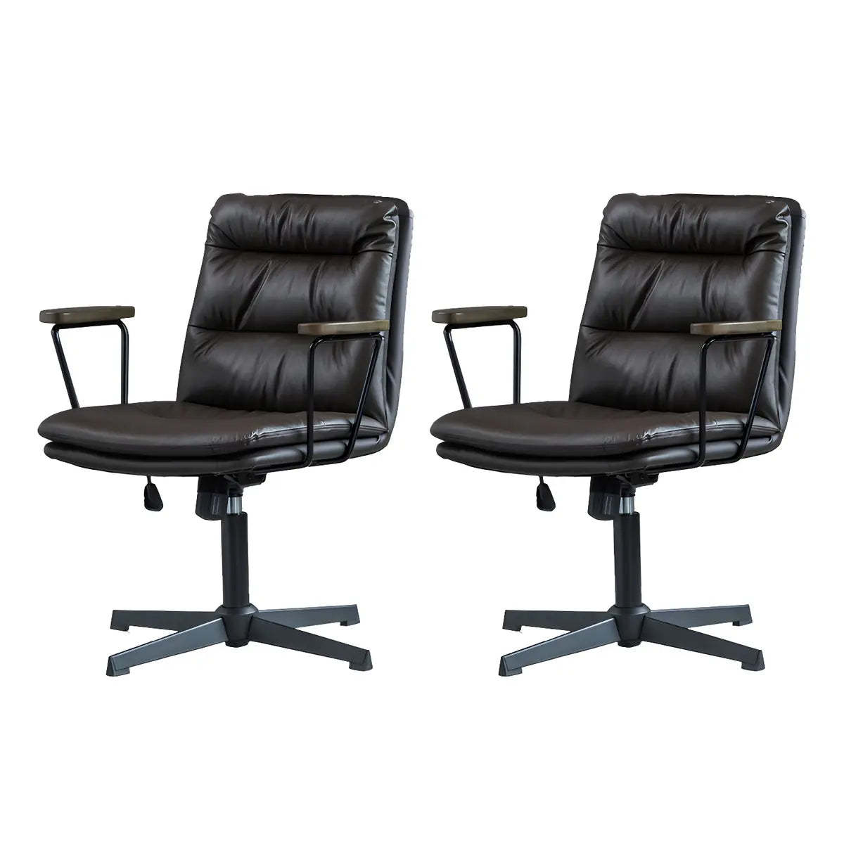 Classic Black Leather Adjustable Ergonomic Office Chair — 4 Piece Set / Brown / Casters Included