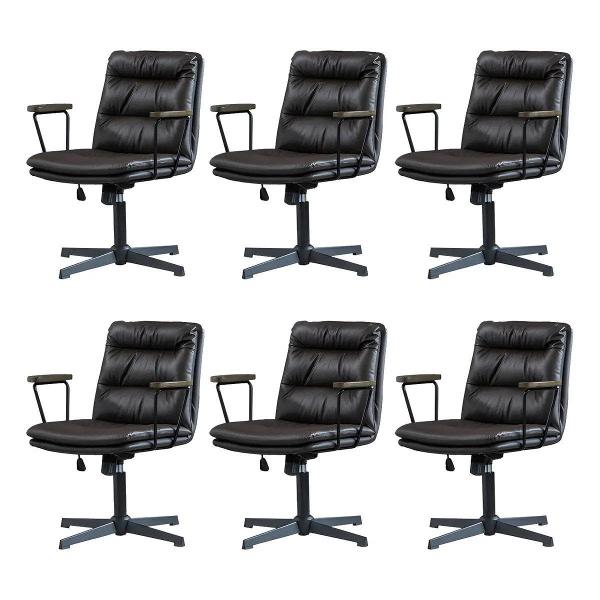 Classic Black Leather Adjustable Ergonomic Office Chair — 4 Piece Set / Coffee / Casters Included