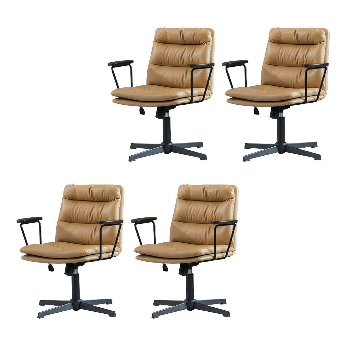 Classic Black Leather Adjustable Ergonomic Office Chair — 4 Piece Set / Khaki / Casters Included
