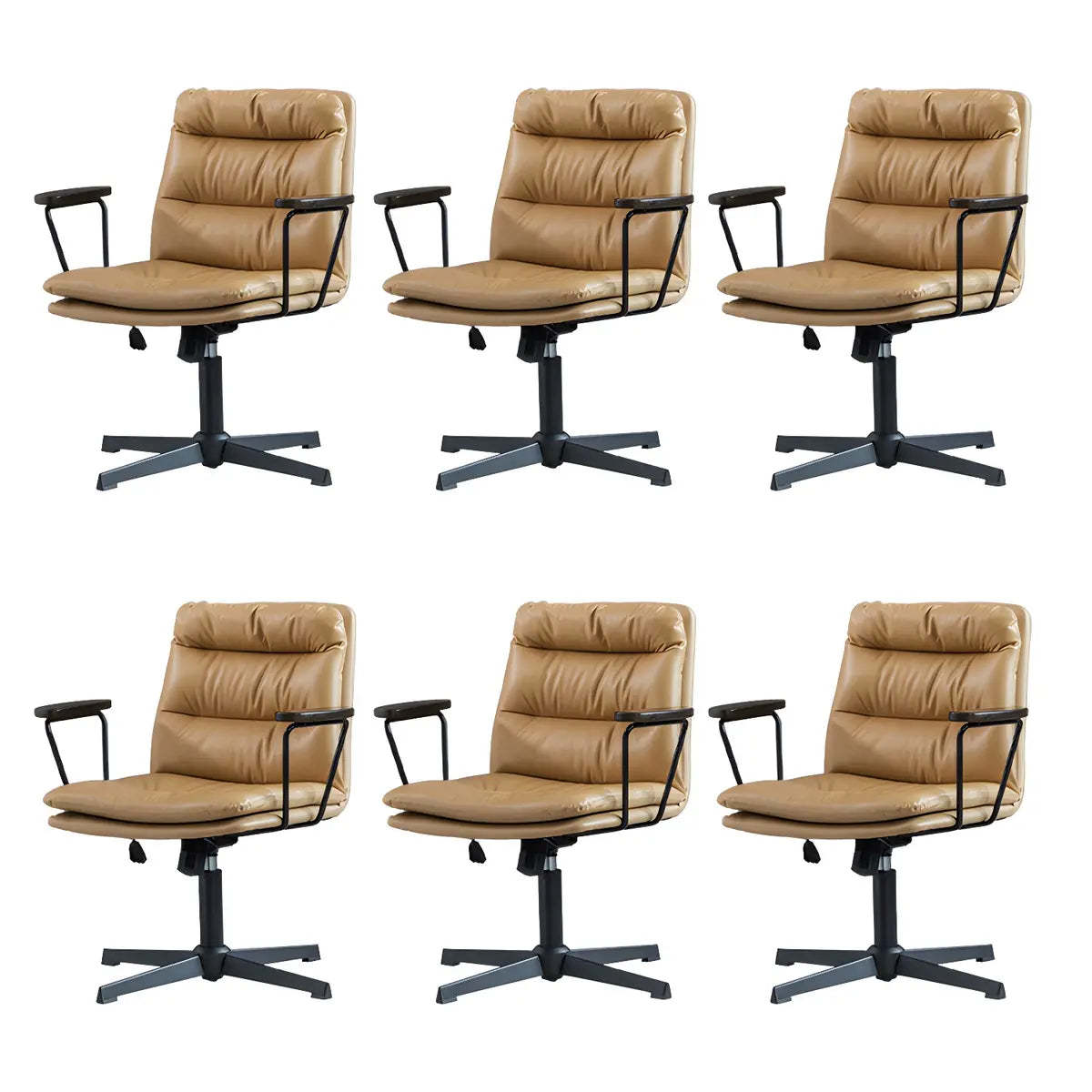Classic Black Leather Adjustable Ergonomic Office Chair — 4 Piece Set / Khaki / Casters Not Included