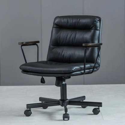 Classic Black Leather Adjustable Ergonomic Office Chair — 4 Piece Set / Orange / Casters Not Included