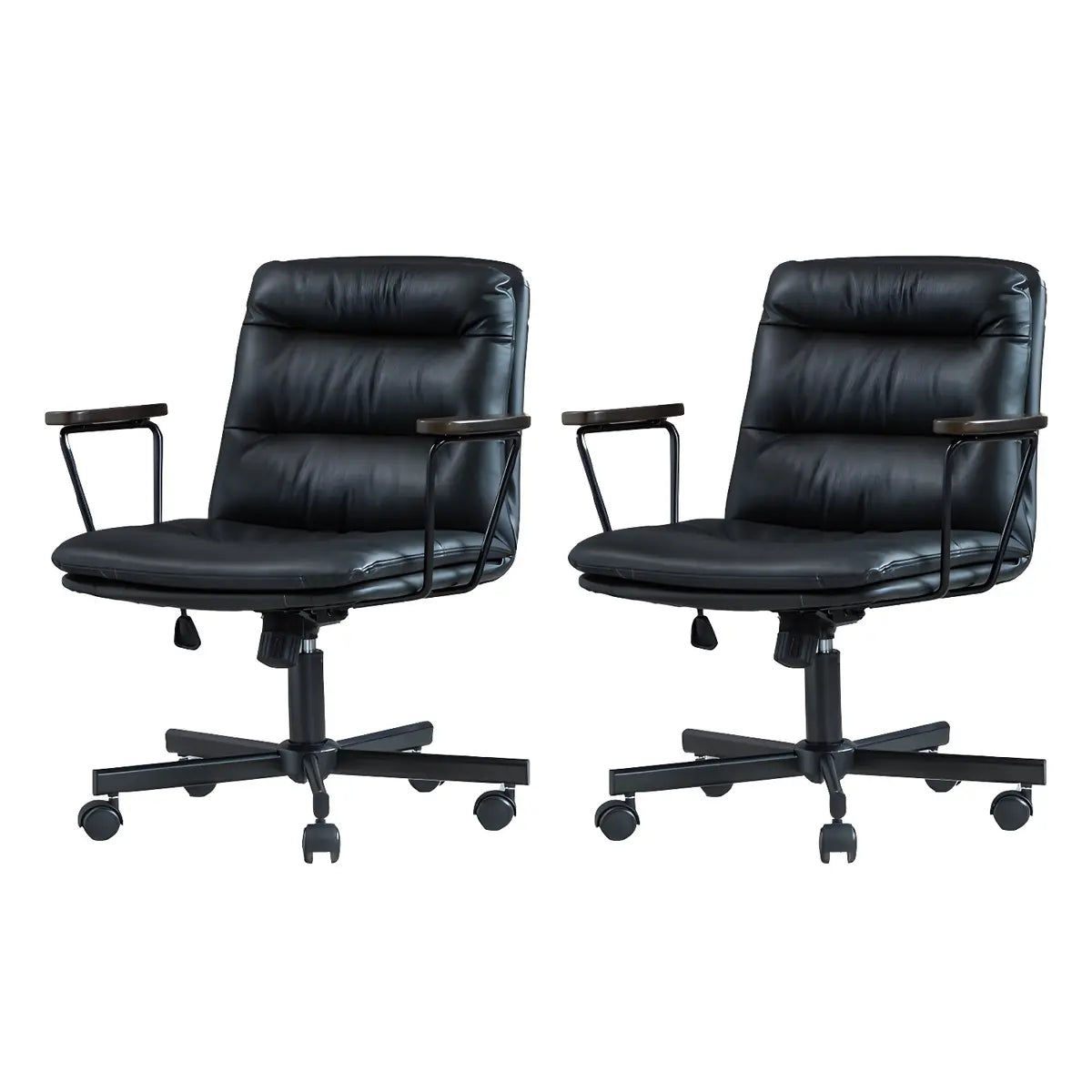 Classic Black Leather Adjustable Ergonomic Office Chair — 6 Piece Set / Black / Casters Included