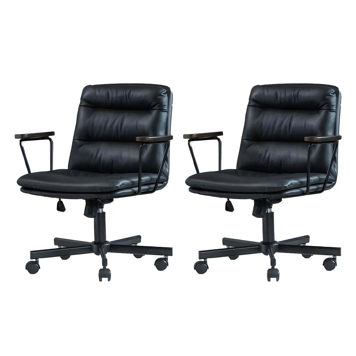 Classic Black Leather Adjustable Ergonomic Office Chair — 6 Piece Set / Black / Casters Included