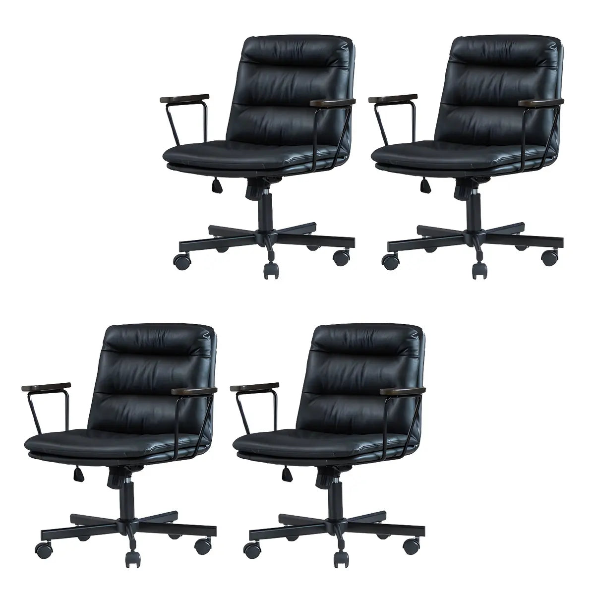 Classic Black Leather Adjustable Ergonomic Office Chair — 6 Piece Set / Black / Casters Not Included