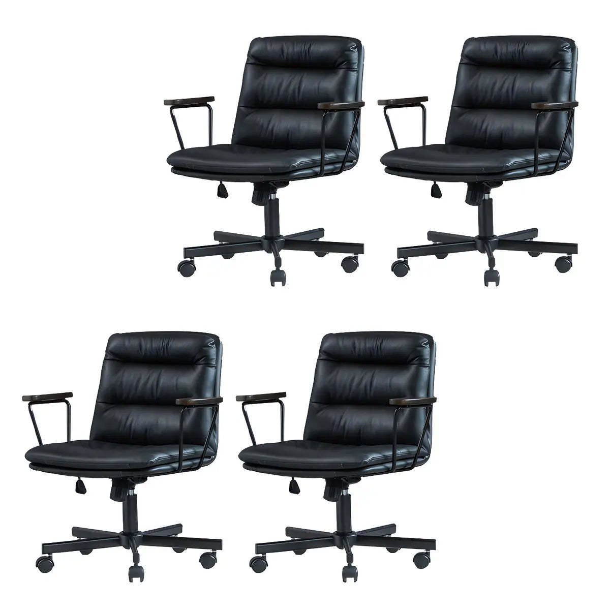 Classic Black Leather Adjustable Ergonomic Office Chair — 6 Piece Set / Black / Casters Not Included