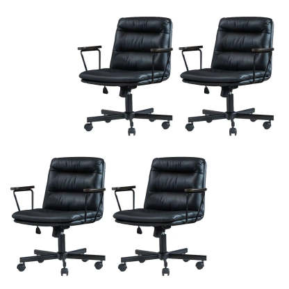 Classic Black Leather Adjustable Ergonomic Office Chair — 6 Piece Set / Black / Casters Not Included