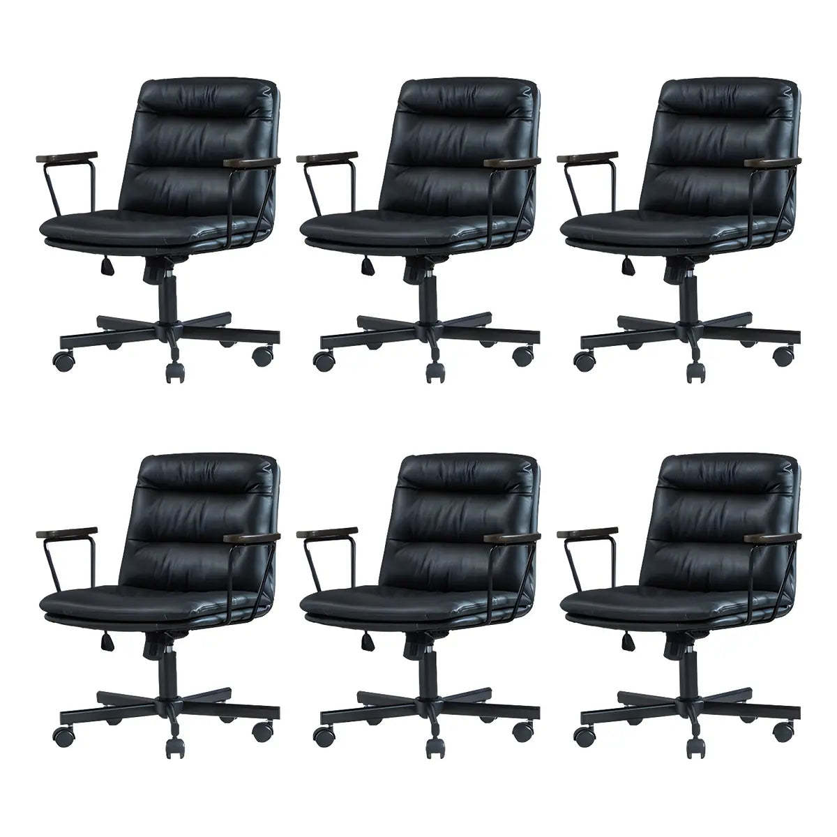 Classic Black Leather Adjustable Ergonomic Office Chair — 6 Piece Set / Brown / Casters Included