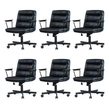 Classic Black Leather Adjustable Ergonomic Office Chair — 6 Piece Set / Brown / Casters Included