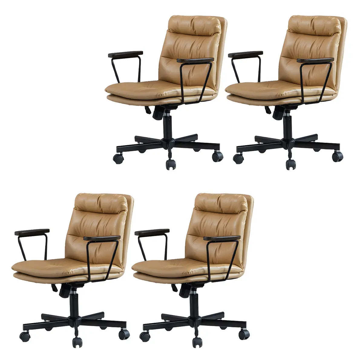 Leather office chairs in black — Casters Included / Khaki / Set of 4