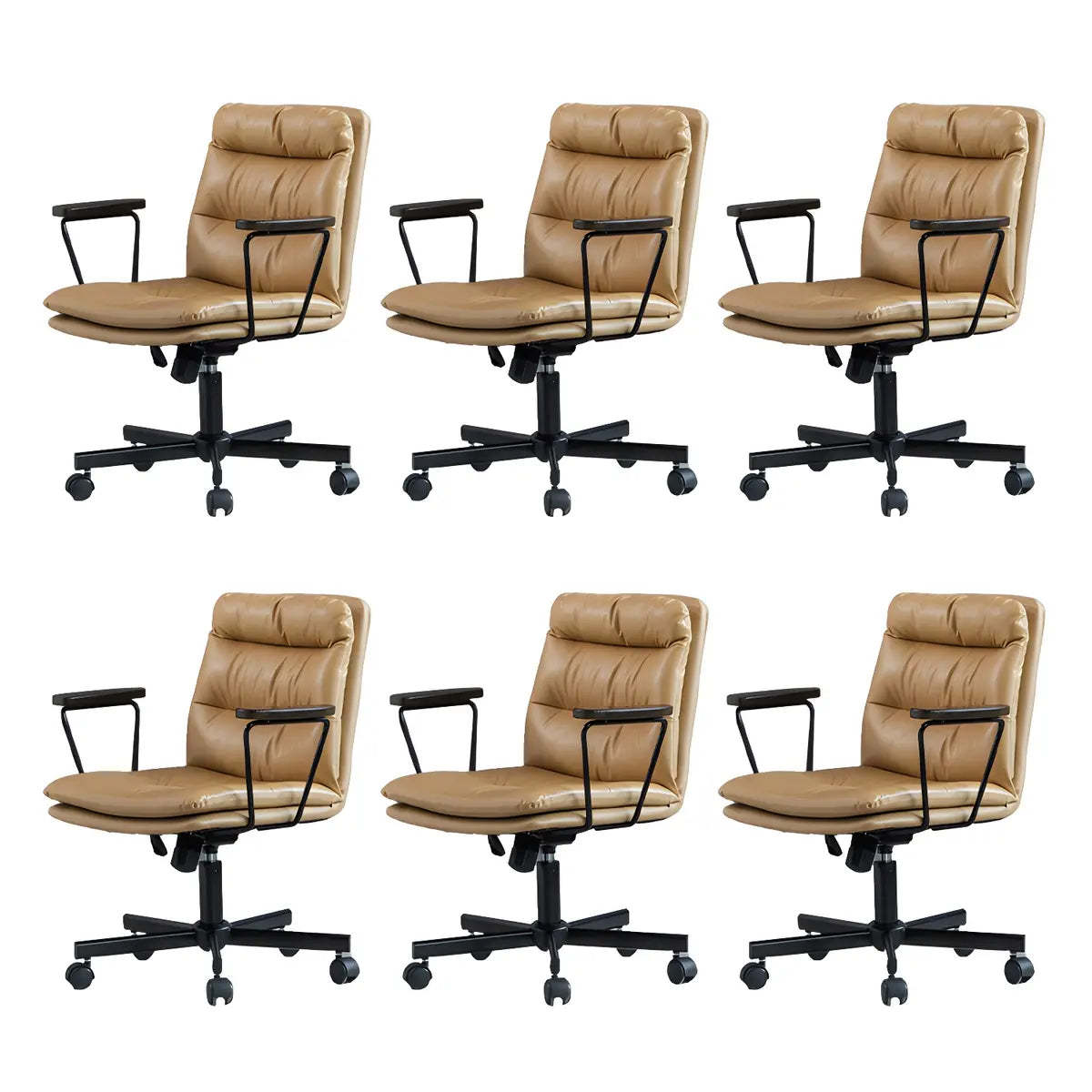 Classic Black Leather Adjustable Ergonomic Office Chair — 6 Piece Set / Grey / Casters Not Included