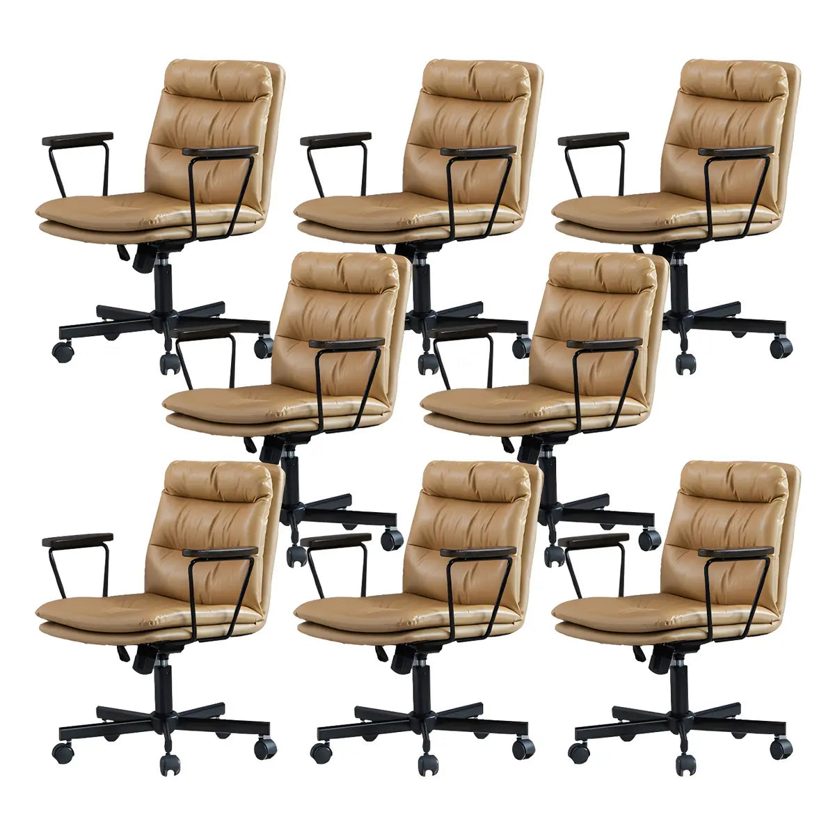 Classic Black Leather Adjustable Ergonomic Office Chair — 6 Piece Set / Khaki / Casters Included
