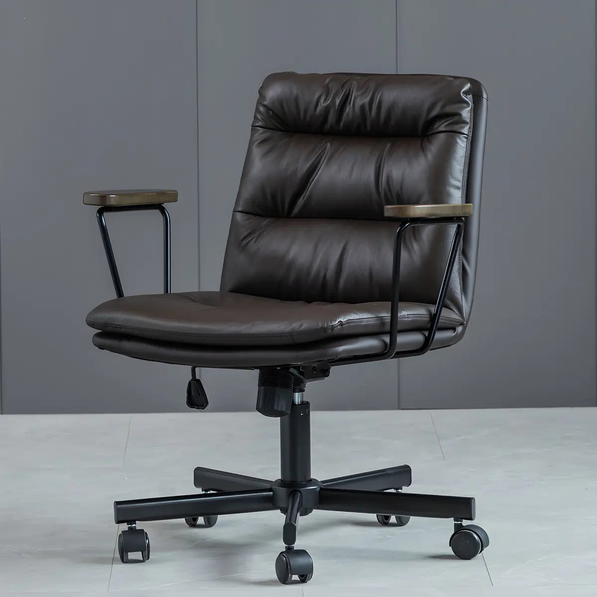 Classic Black Leather Adjustable Ergonomic Office Chair — 6 Piece Set / Khaki / Casters Not Included