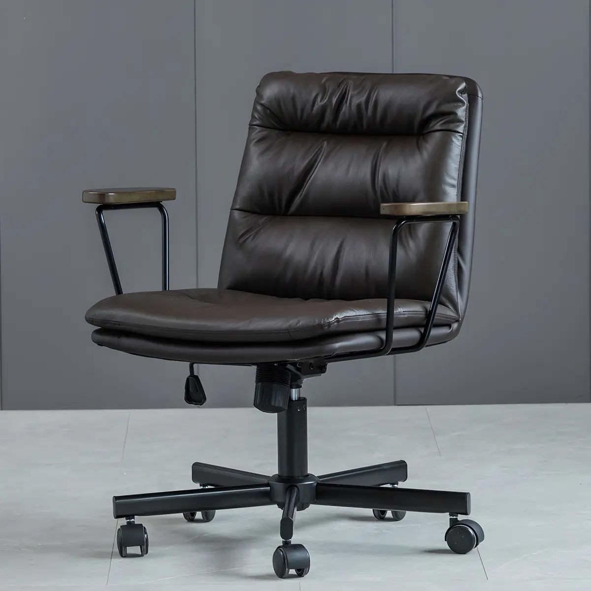 Classic Black Leather Adjustable Ergonomic Office Chair — 6 Piece Set / Khaki / Casters Not Included