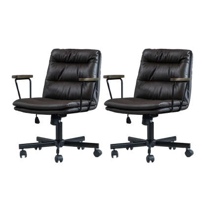 Classic Black Leather Adjustable Ergonomic Office Chair — 6 Piece Set / Orange / Casters Included