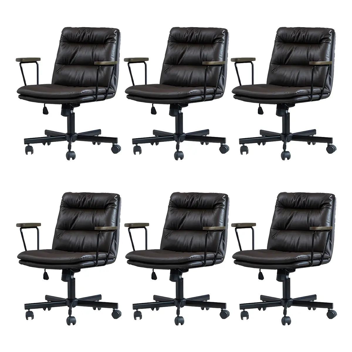 Classic Black Leather Adjustable Ergonomic Office Chair — 8 Piece Set / Black / Casters Included