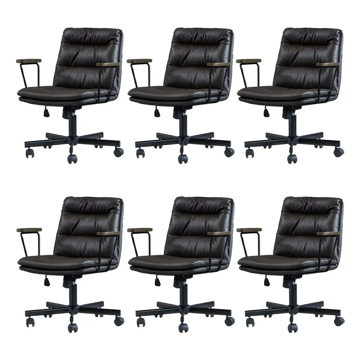 Classic Black Leather Adjustable Ergonomic Office Chair — 8 Piece Set / Black / Casters Included