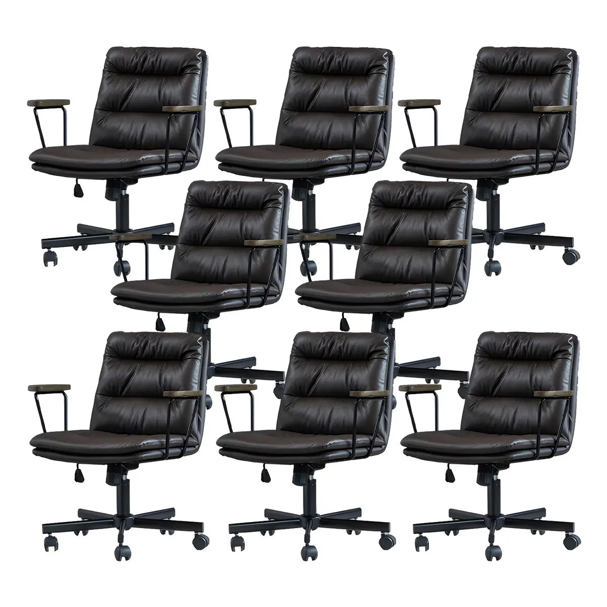 Classic Black Leather Adjustable Ergonomic Office Chair — 8 Piece Set / Black / Casters Not Included
