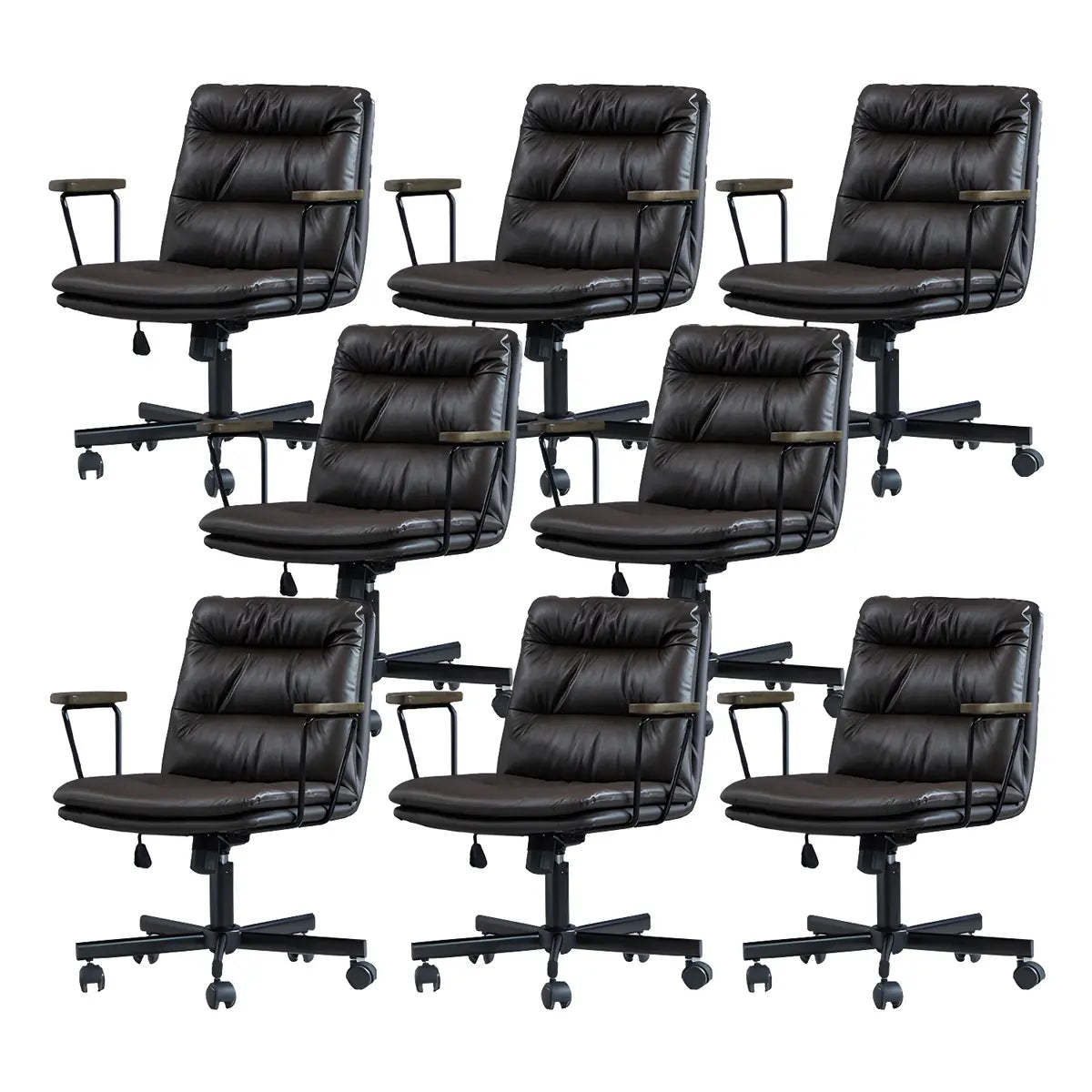 Classic Black Leather Adjustable Ergonomic Office Chair — 8 Piece Set / Black / Casters Not Included