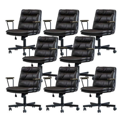Classic Black Leather Adjustable Ergonomic Office Chair — 8 Piece Set / Black / Casters Not Included