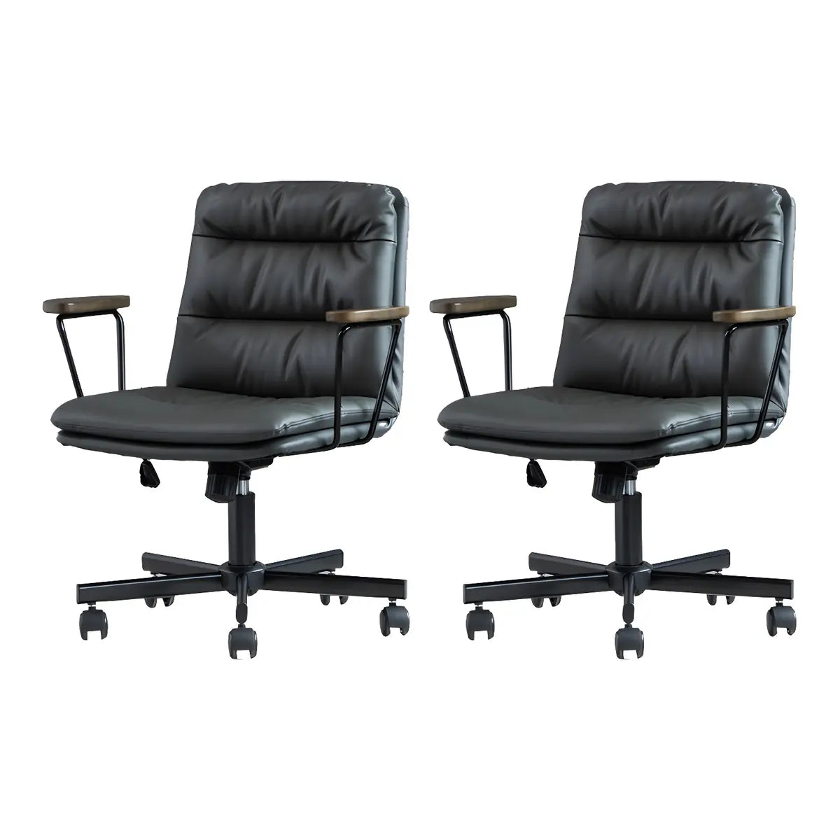 Classic Black Leather Adjustable Ergonomic Office Chair — 8 Piece Set / Brown / Casters Not Included