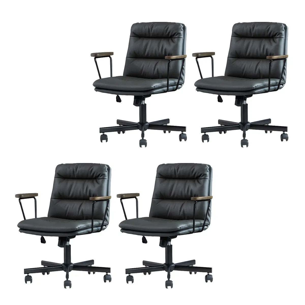 Classic Black Leather Adjustable Ergonomic Office Chair — 8 Piece Set / Coffee / Casters Included