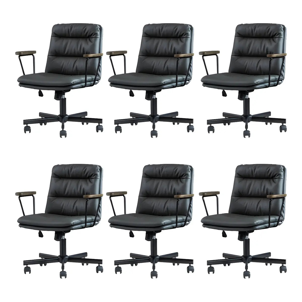 Classic Black Leather Adjustable Ergonomic Office Chair — 8 Piece Set / Coffee / Casters Not Included
