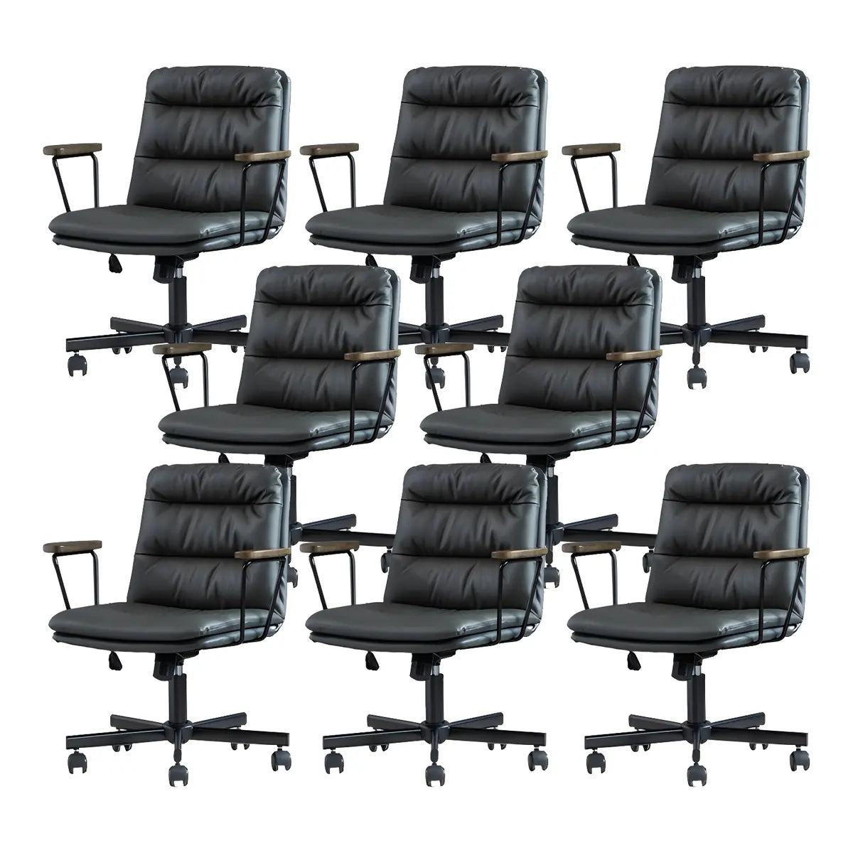 Classic Black Leather Adjustable Ergonomic Office Chair — 8 Piece Set / Grey / Casters Included