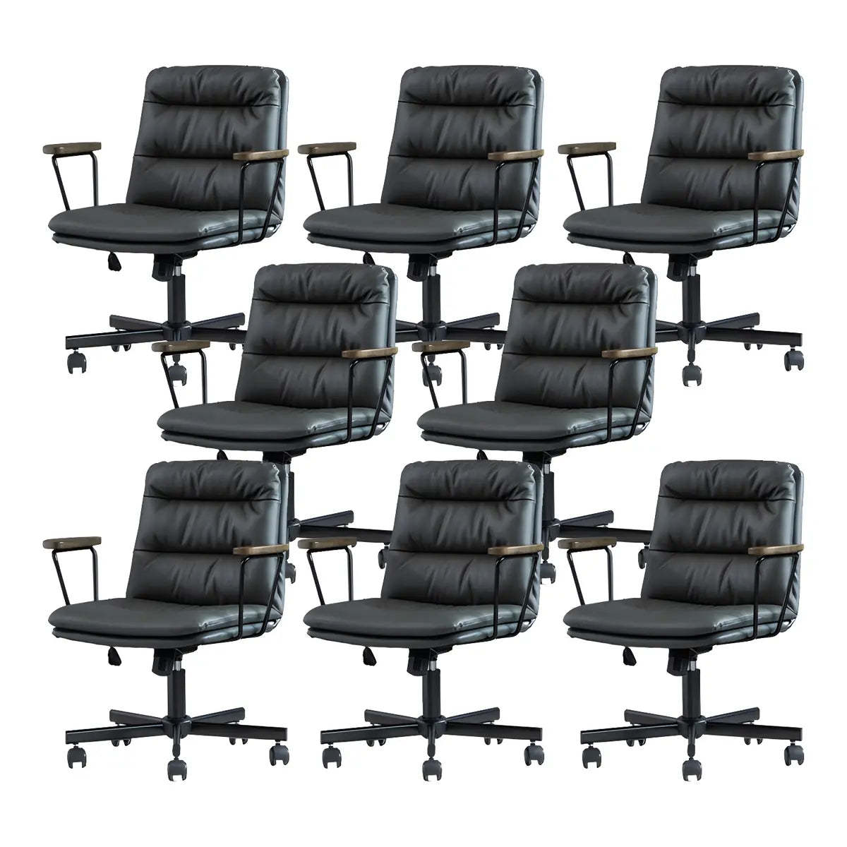 Classic Black Leather Adjustable Ergonomic Office Chair — 8 Piece Set / Grey / Casters Included