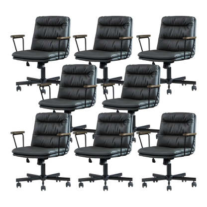 Classic Black Leather Adjustable Ergonomic Office Chair — 8 Piece Set / Grey / Casters Included