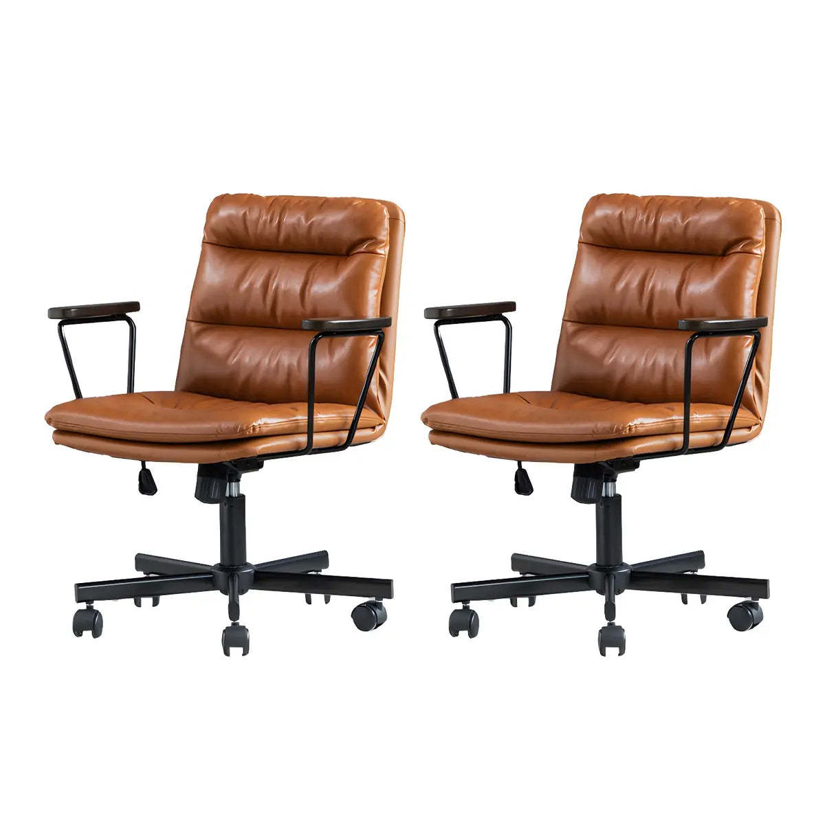 Classic Black Leather Adjustable Ergonomic Office Chair — 8 Piece Set / Khaki / Casters Included