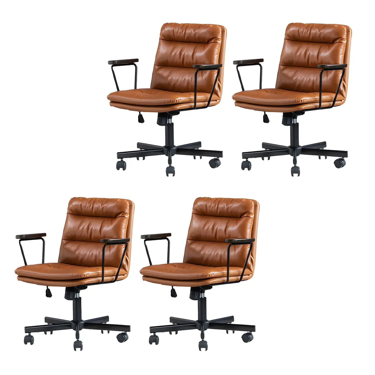 Classic Black Leather Adjustable Ergonomic Office Chair — 8 Piece Set / Khaki / Casters Not Included