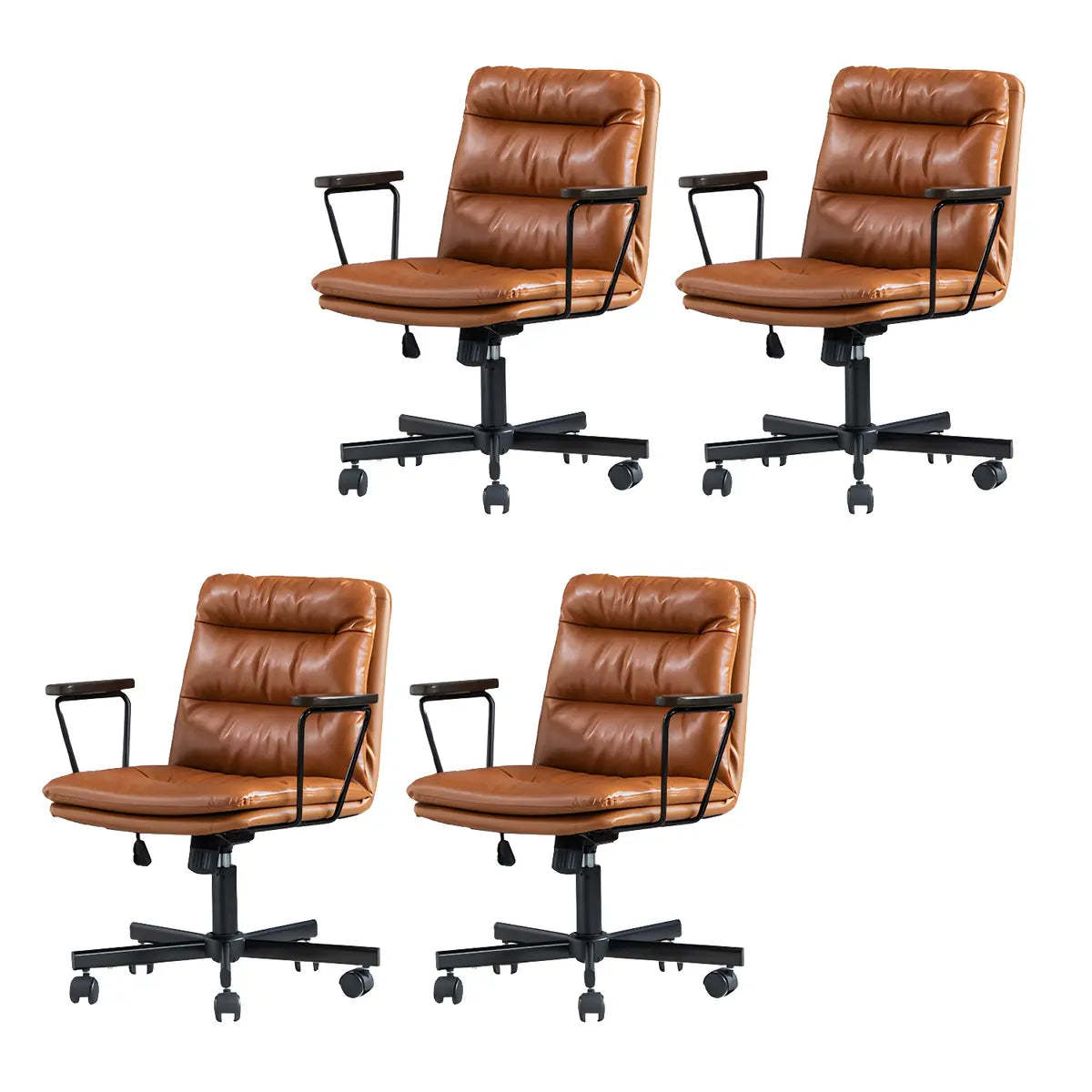 Classic Black Leather Adjustable Ergonomic Office Chair — 8 Piece Set / Khaki / Casters Not Included