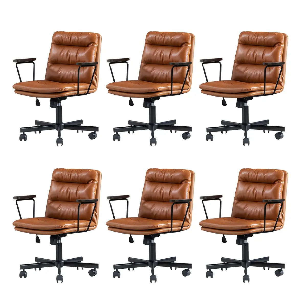 Classic Black Leather Adjustable Ergonomic Office Chair — 8 Piece Set / Orange / Casters Included